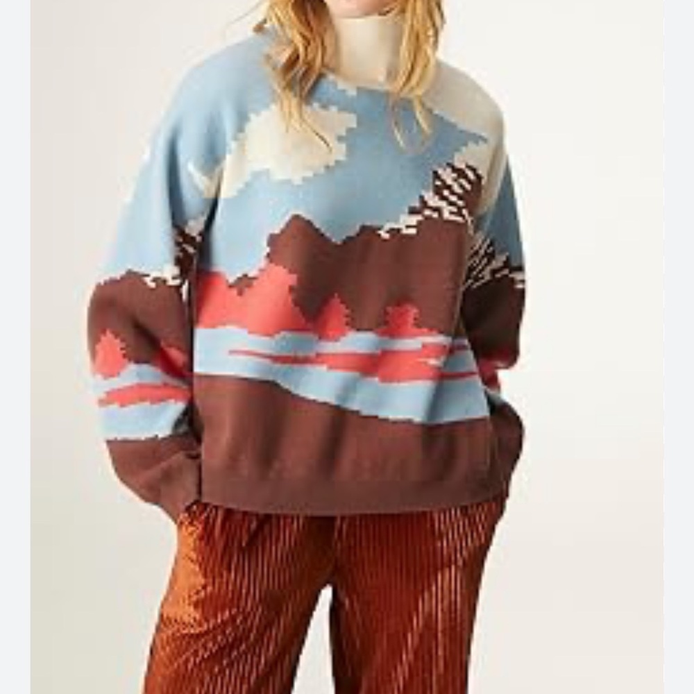 Compania Fantastica Scenic Patterned Sweater - Blue, Brown, Red Large